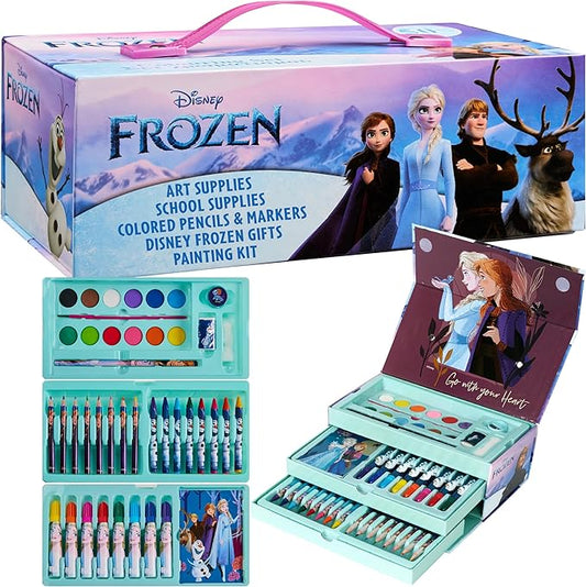 Disney Colored Pencils Art Supplies Kids Set Coloring Stationery Girls Drawing Pencils Supplies Travel Case with Crayons Arts and Crafts for Kids 4-12 (Multicolor Frozen)