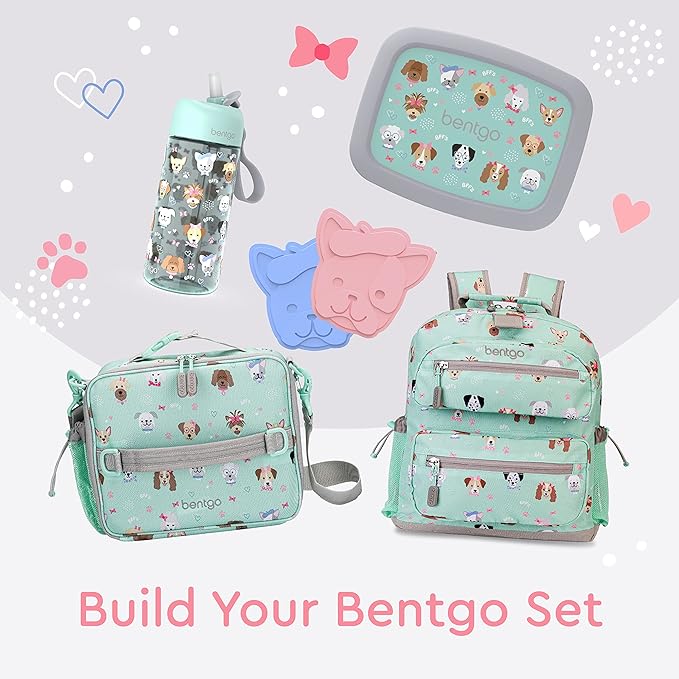 Bentgo Kids Backpack - Lightweight 14” Backpack in Fun Prints for School, Travel, & Daycare, Ideal for Ages 4+, Roomy Interior, Durable & Water-Resistant Fabric, & Loop for Lunch Bag (Puppy Love)