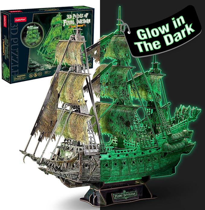 CubicFun 3D Jigsaw Puzzles Dutch Ship Model Flying Luminous Haunted Pirate Ship DIY for Adults and Kids, Building Kits Office Decoration for Women and Men, 360 Pieces