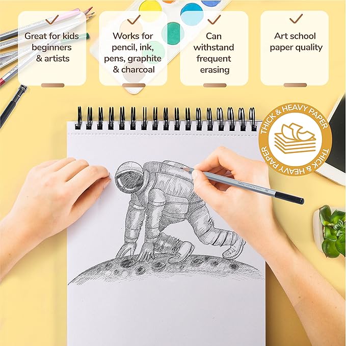 Bellofy 3 x Drawing Paper Pads 9” x 12” | 300 Sheets | 60lbs 85g | Acid Free Sketchbook Paper for Dry Media | Top Spiral Bound Sketchpad for Kids, Beginners, Artists & Professionals
