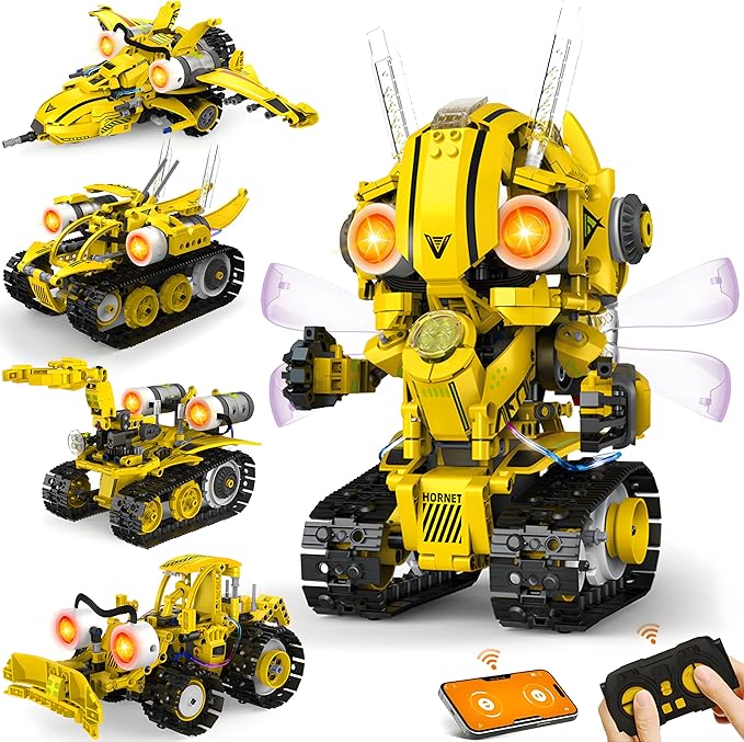 5 in 1 STEM Robot Building Kit with Remote & App Controll, Technic Coding Robotic Toys for Kids Ages 8-13 with LED-Lights Christmas Birthday Gift for Boys & Girls Age 6 7 8 9 10 11 12+ (673PCS)