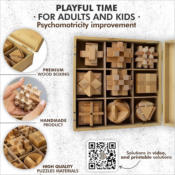 Wooden Brain Teaser Puzzles for Adults - Coffee Table Puzzles - Wooden Wire Teaser - Brain Puzzle for Adults - Wood Brain Teasers - Brain Teasers