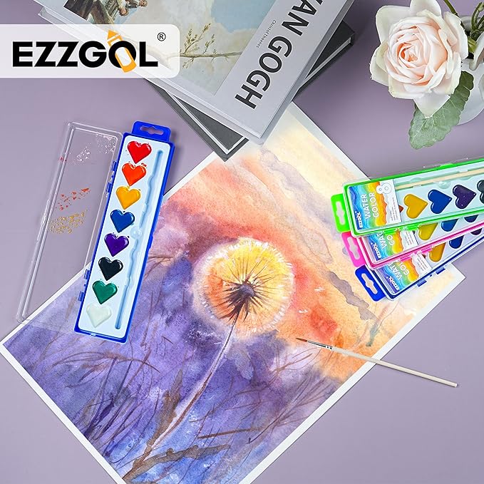 Watercolor Paint Sets Bulk, 24 pack 8 Colors Washable Paint Sets,Wooden Brushes, Idear Valentines Day Gift Christmas Gift for Preschool Classroom, Art School, Birthday Party Favors