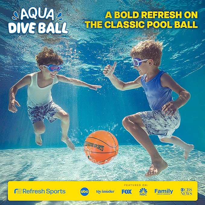Aqua Dive Pool Ball Basketball - Best Underwater Pool Toys For Kids & Teens - Fun Summer Water Toys & Beach Games for Boys & Girls - Watermelon Toy Gifts for Kids - Boy Gift for 8 9 10 11 12+ Year Old