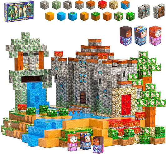 120-piece Magnetic Blocks for Kids Ages 4-8 - 1-inch Pixel Building Cubes | Stem Crafting Toy with Figures & Bag | Magnet Building Construction Toys for Boys & Girls 3+ Age