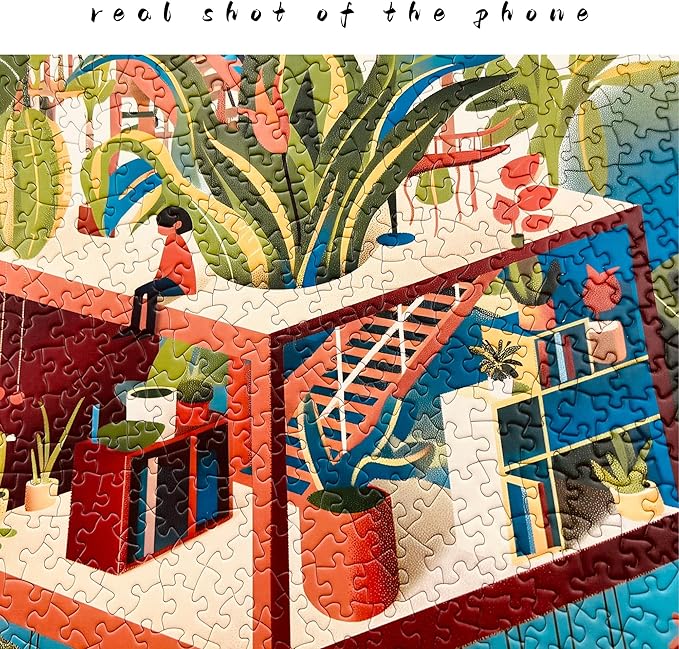 Shapes Jigsaw Green Tree House Puzzles for Adults 1000 Pieces, Unique Shaped Hard Puzzle with Color on Back, Plants Puzzle for Game Night Family Friend, 19.2 x 26.6 Modern Nordicism Art