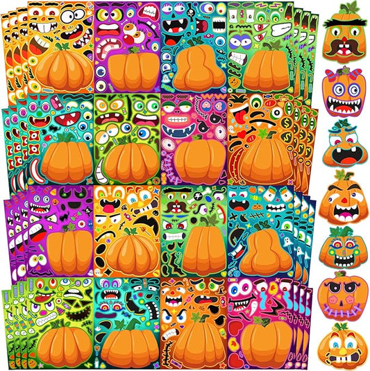 Natonhi 64 Sheets Halloween Crafts Pumpkin Make a Face Stickers for Friend, 16 Designs Halloween Party Favors Pumpkin Face Stickers Fall Games Activities Supplies