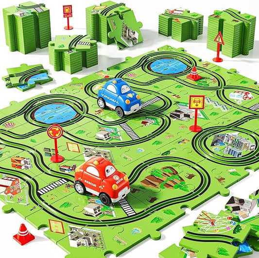 48 PCS Puzzle Track Car Set for Boys Kids 3-5, Toddler Boys Toys for 3 4 5 6 Years Old, Puzzle Race Tracks Car Toys, Birthday Gifts for Kids 3 4 5 6 7 8 Year Old Boys Girls