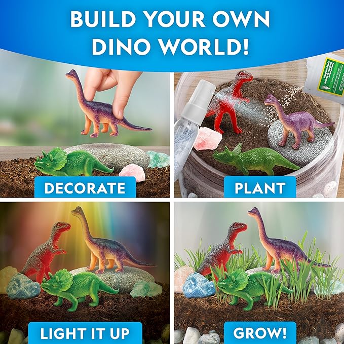 National Geographic Dinosaur Terrarium Kit for Kids – Multicolor Light-Up Terrarium, Build a Dino Habitat with Real Plants & More, Science Kit, Dinosaur Toys for Kids