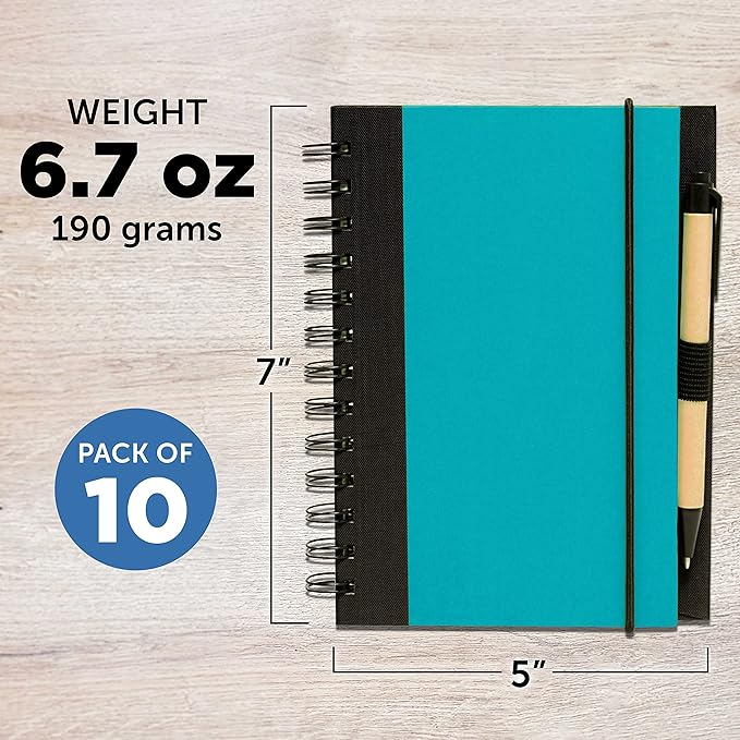 DISCOUNT PROMOS Eco Block Notebooks with Pens Set of 10, Bulk Pack - Perfect for School, Office, Business, Home - Aqua