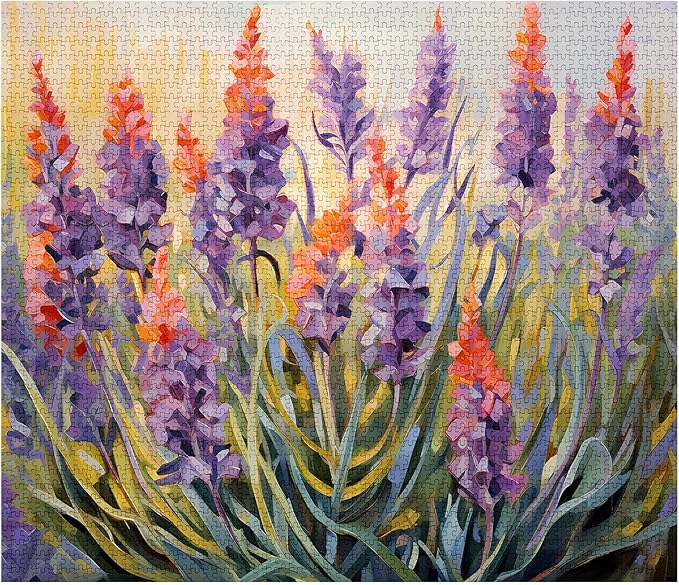 Colorful Flowers Jigsaw Puzzle,Lavender Green Grass 1000 Pieces Jigsaw Puzzles for Adults,27 x 20 Inches Puzzles for Families,HD Quality Flowers Puzzle Gift,Family Activity Perfect for Game Night