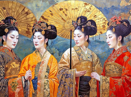 Cross & Glory - Silk and Splendor: an Imperial Puzzle Panorama - 1000 Piece Jigsaw Puzzle for Adults | Tang Dynasty Art | Textured Oil and Watercolor Mix