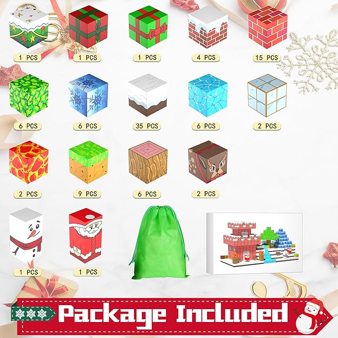 100PCS Christmas Magnetic Blocks Toys, Winter Frozen Magnet Blocks Cubes for Kids Toddlers, STEM Construction Building Toy for Boys Girls Christmas Birthday Gifts