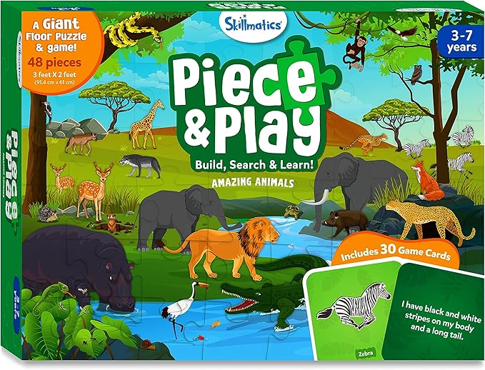 Skillmatics Floor Puzzle & Game - Piece & Play Wild Animals, Jigsaw & Toddler Puzzles, Educational Toy, Gifts for Boys & Girls Ages 3, 4, 5, 6, 7 (48 Pieces, 2 x 3 feet)