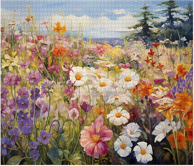 Colorful Flowers Sea Jigsaw Puzzle,Flowers Floral Scenery 1000 Pieces Jigsaw Puzzles for Adults,27 x 20 Inches Puzzles for Families,HD Quality Floral Photo Puzzle Gift,Game Nights