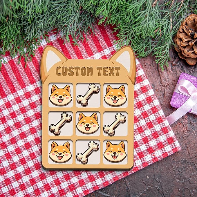 Personalized Dog XO Board Game, Personalized Cute Dog Wooden Noughts and Crosses Game, Pet Table Decor Road Trip Travel Game for Family (Dog 5)