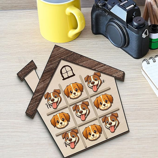 Personalized Dog XO Board Game, Personalized Cute Dog Wooden Noughts and Crosses Game, Pet Table Decor Road Trip Travel Game for Family (Dog 1)