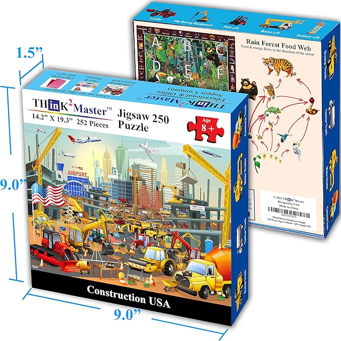 Think2Master Construction in New York City, USA 250 pieces Jigsaw Puzzle fun educational toy for kids, school & families. Great gift for boys & girls ages 8+ to stimulate learning. Size: 14.2” X 19.3”