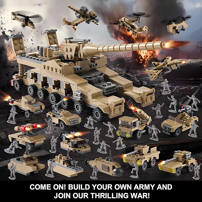 WW2 Army Tank Toys Building Sets Compatible with Lego, Create a German Dora Cannon or 16 Military Vehicles with 20 Toy Soldiers, STEM Toys for Boys Kids Age 6+ Year Old