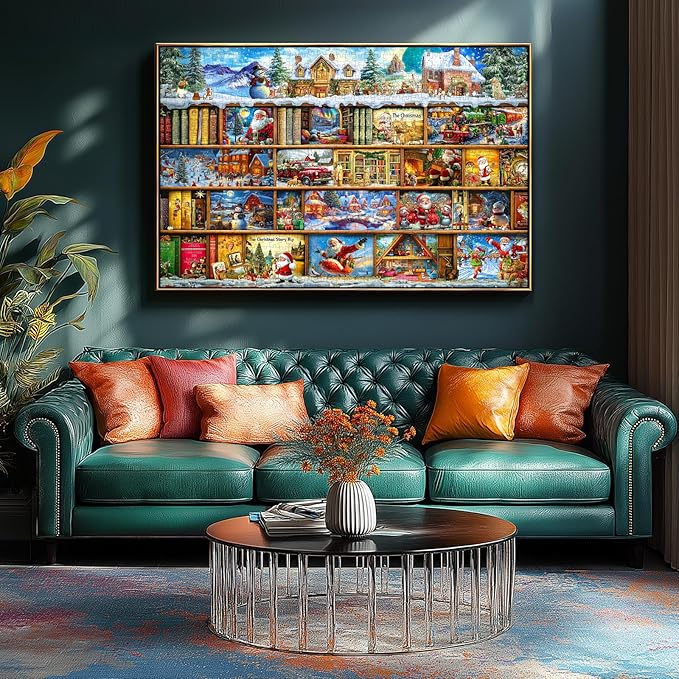 Christmas Jigsaw Puzzles for Adults 1000 Piece Book Library Puzzle for Adults with Letters on Back Challenging Holiday Family Adult Puzzles 1000 Pieces Gifts for Women Men Seniors