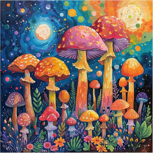 Wooden Puzzles for Adults, 200 Pieces Mushroom Wooden Jigsaw Puzzles, 11.2 inch Family Reunion Puzzle for Adult and Kids, Exquisite Packaging, Best Women's Day Gifts for Mothers Family Friends