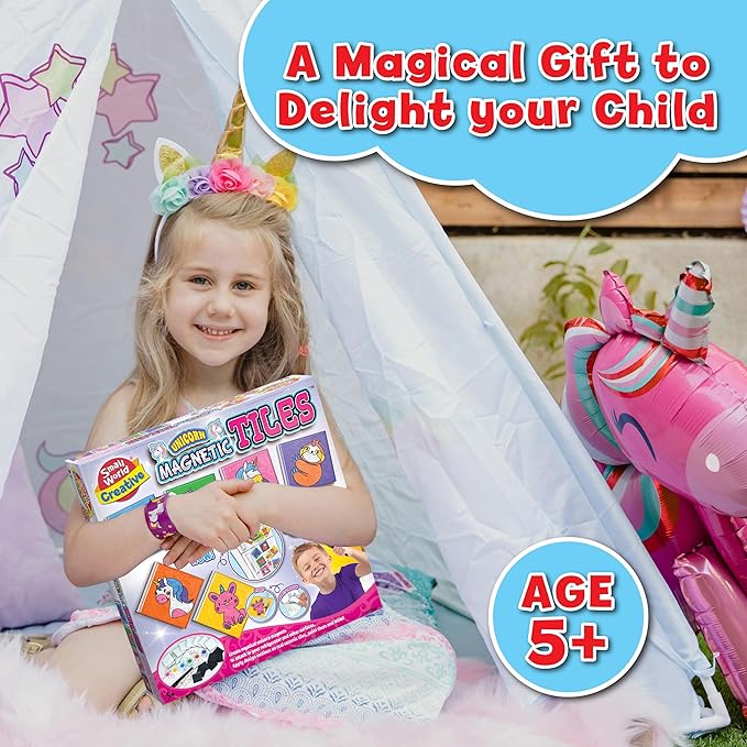 Small World Toys Unicorn Magnetic Tiles Craft Kit - DIY Make Your Own Paint Magnets for Kids - Creative and Educational Sensory Toy for Boys & Girls Ages 5+