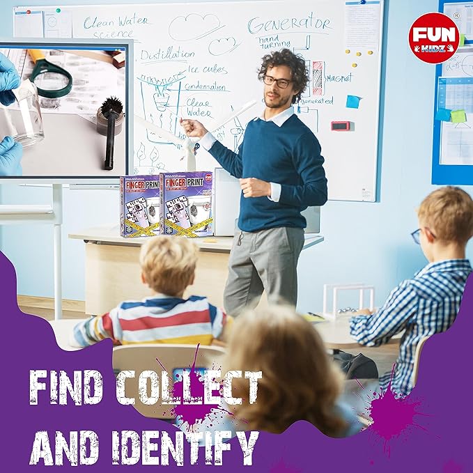 Detective Fingerprint Kit for Kids Ages 8-12, FunKidz Spy Gear Pretend Play STEM Science Kit Project with Crime Scene Investigations Educational Class Tools for Boys Girls