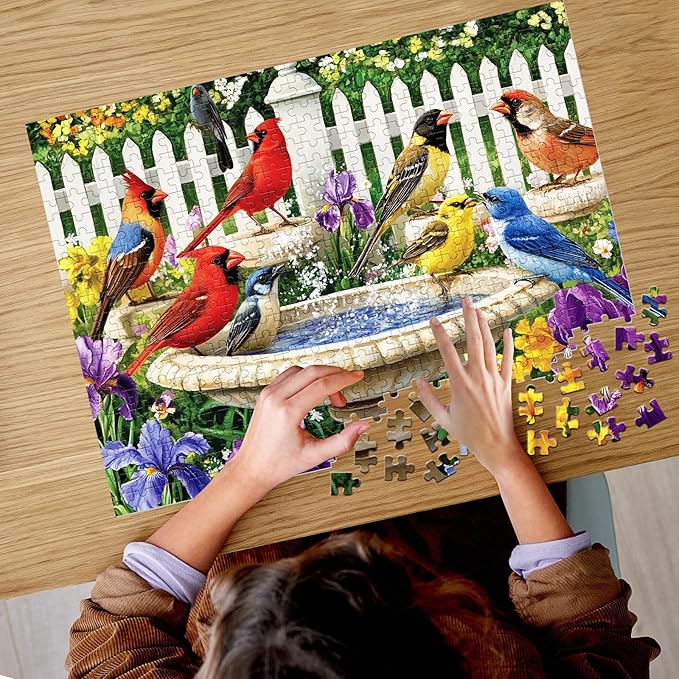 500 Pieces Puzzle for Adults,Birds Bath Flower Fence Puzzle,Recycled Cardboard Animals Jigsaw Puzzle 500 Pieces,Challenging Game Home Decor Birthday Party Gift Toy for Adults Kids Seniors 20.5 * 15 in