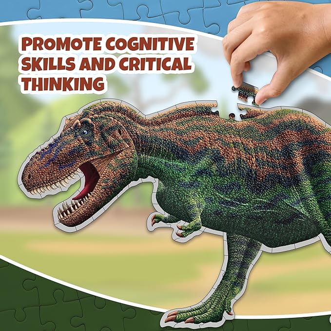 Tyrannosaurus Rex Dinosaur Jigsaw Puzzle | 100-Piece Double Sided Floor Puzzle with Glow-in-The-Dark Skeleton On Other Side | 4 FT Scientifically Accurate Dino Illustration | Educational Toy for Kids