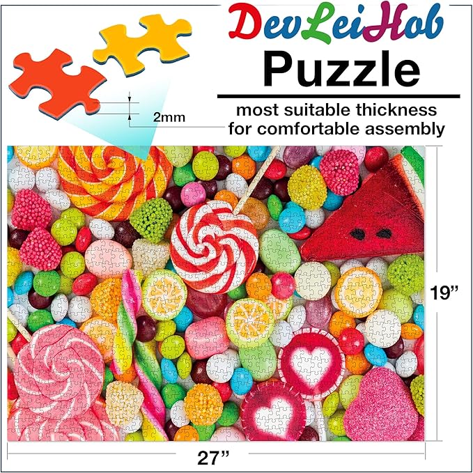 Jigsaw Puzzles 1000 Pieces for Adults and Kids Hard Puzzles Large Thousand Pieces Candy Puzzle Lollipops Board Size 27''x19''