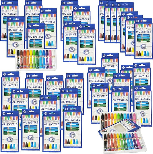 Color Swell Bulk Oil Pastels (432 Total) with Round Tips – 36 Packs, 12 Colors per Pack – Ideal for Teachers, Kids, Party Favors, Classrooms, Donations, Students - Bulk Oil Pastels