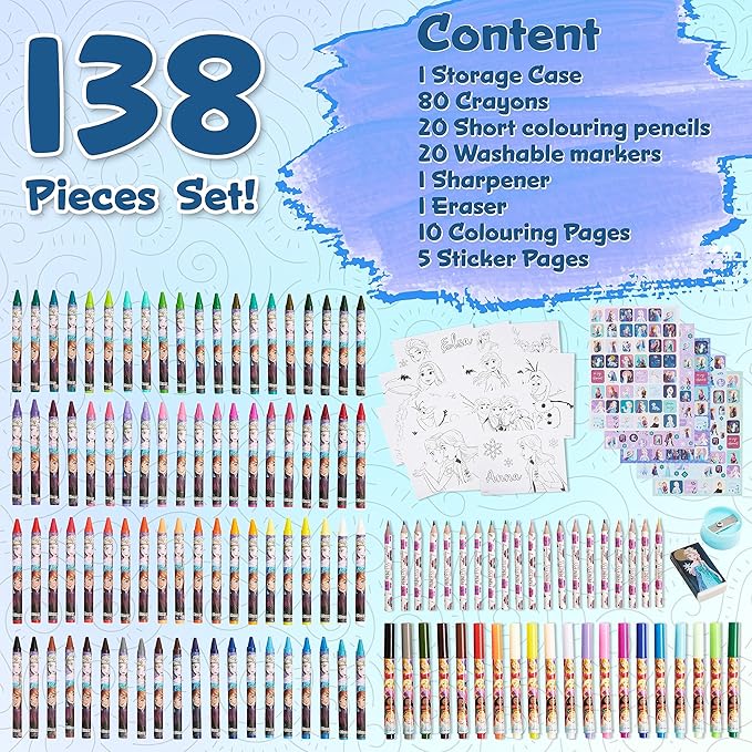 Disney Stitch Colored Pencils Art Supplies Kids Drawing Kit School Supplies Crayons Markers Coloring Sheets Art Kit Gifts for Kids Girls (Multi Frozen Set)