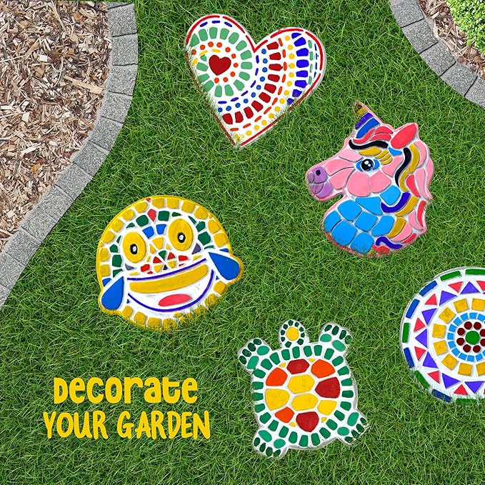 Dan&Darci Stepping Stones Painting Kit for Kids - Outdoor Crafts - Paint 5 Garden Stone - Unicorn Craft Kits for Boys, Girls Ages 6-12 - Gifts for Boy, Girl Age 6, 7, 8, 9, 10 + Year Old - Summer Gift