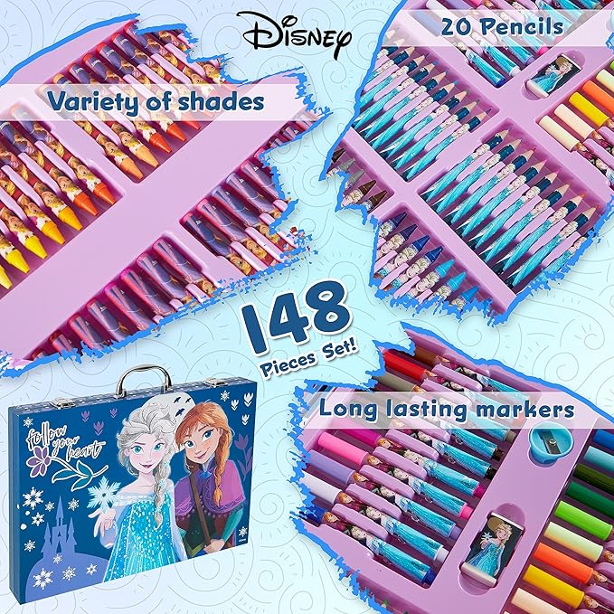 Disney Stitch Colored Pencils Art Supplies Kids Drawing Kit School Supplies Crayons Markers Coloring Sheets Art Kit Gifts for Kids Girls (Multi Frozen Set)