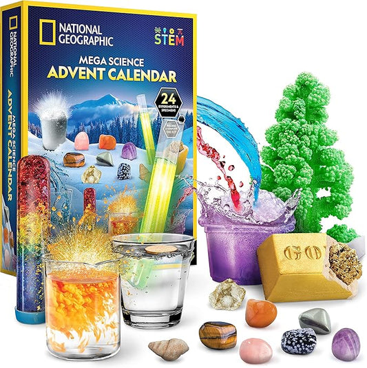 NATIONAL GEOGRAPHIC Science Kit & Rock Collection Advent Calendar 2025 – Jumbo Advent Calendar with 24 Days of Science Experiments, Gemstones & More for Kids, STEM Projects for Kids Ages 8-12