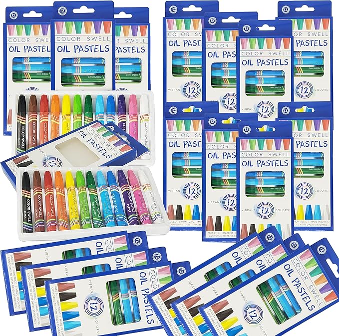 Color Swell Bulk Oil Pastels - 18 Packs 12 per Pack (216 Total) - Bulk Oil Pastels