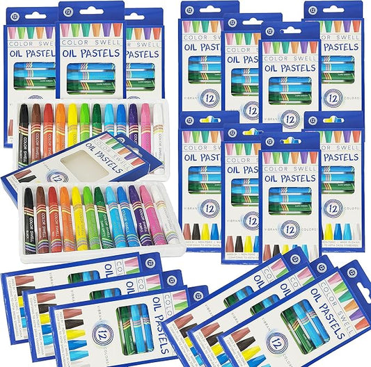 Color Swell Bulk Oil Pastels - 18 Packs 12 per Pack (216 Total) - Bulk Oil Pastels