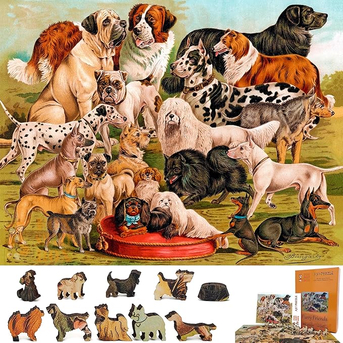 Wooden Jigsаw Puzzle for Adults - Uniquely Shaped Pieces - Made in The USA by FoxSmartBox - 306 Pieces - Furry Friends