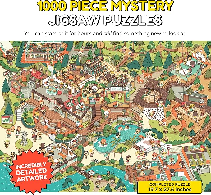Jigsaw Puzzles 1000 Pieces - Magic Mystery Story Secret Ending Puzzle - Perfect Game Night for Adults & Kids - Cat Dog Funny Cartoon Food Theme (Snack Attack 2)