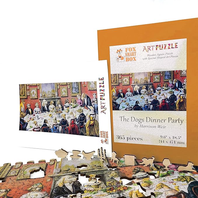Wooden Jigsaw Рuzzle for Adults - Uniquely Shaped Pieces - Made in The USA by FoxSmartBox - 365 Pieces - The Dogs Dinner Party
