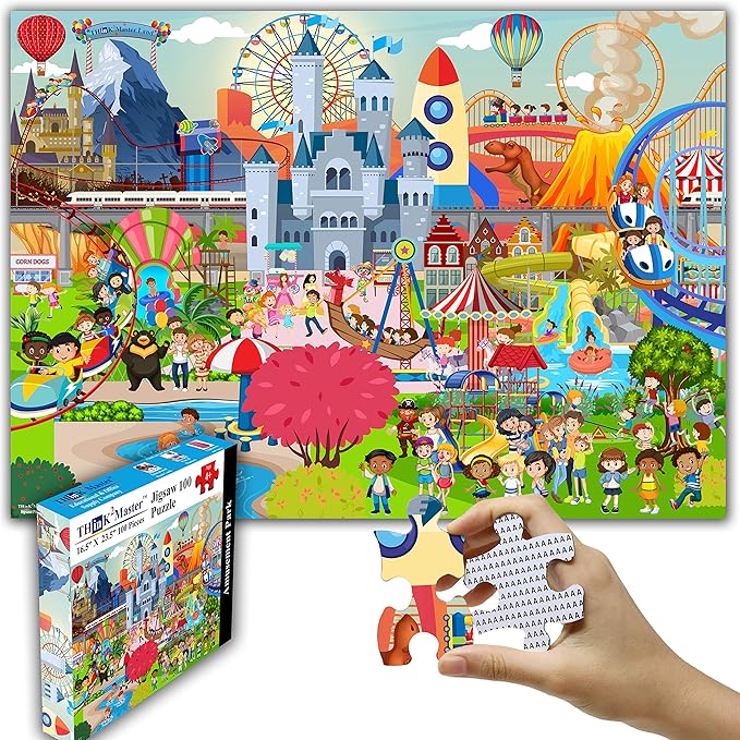 Think2Master Amusement Park 100 Pieces Jigsaw Puzzle Fun Educational Toy for Kids, School & Families. Great Gift for Boys & Girls Ages 4-8 to Stimulate Learning. Size:23.4” X 16.5”