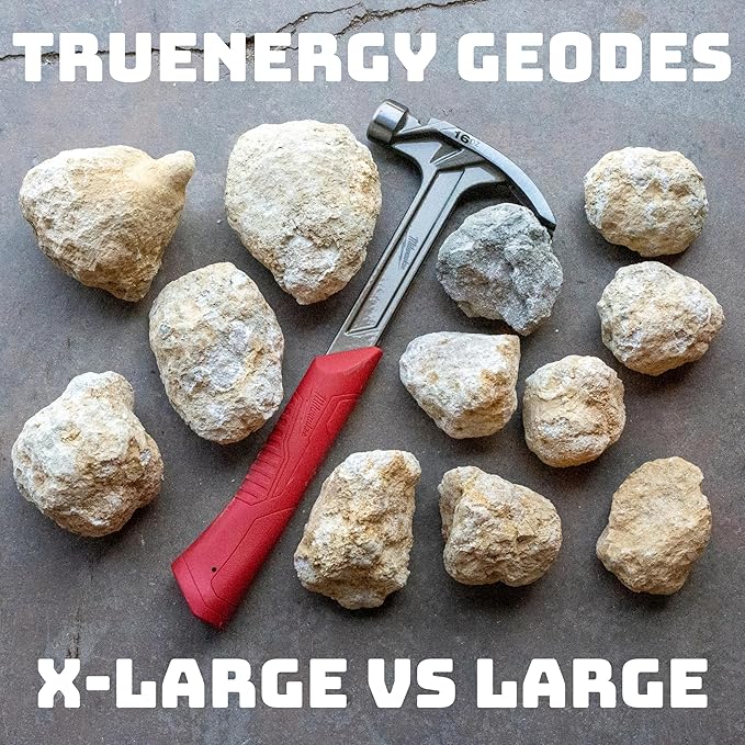 Break Your Own Geode Kit โ 10 Natural Geodes 2.75 to 3.5 Inch Crack-Open Experience + Easy to Open + Tools + Geologist Guide โ Less Effort for Easy Reveal โ STEM Activity + Collectable Gems - Large