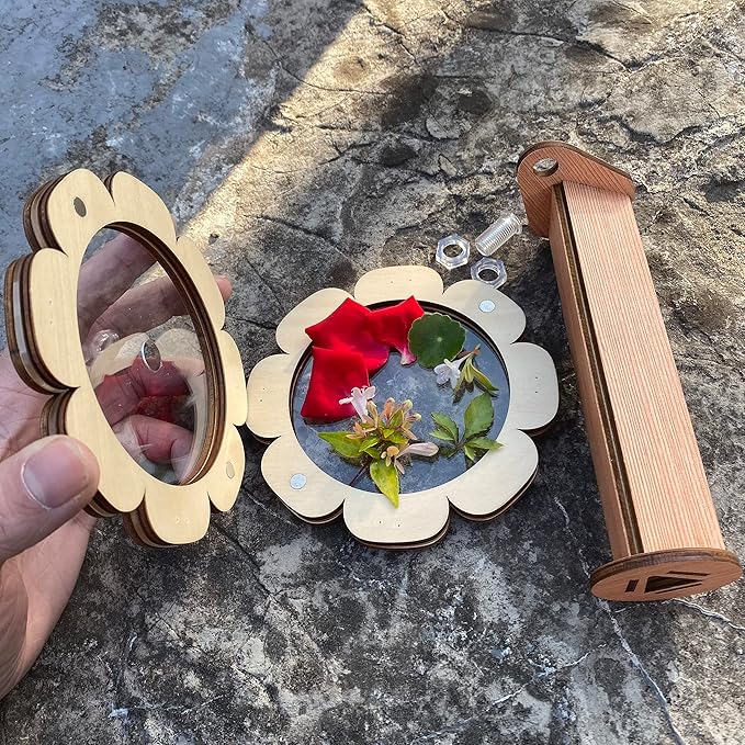 Natural DIY Kaleidoscope Kit, New Wooden Magic Rotating Kaleidoscope Making Set for Nature Lovers, Best Gift, Outdoor Classic Handmade Education (2 Pcs Normal+Flower)