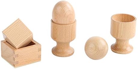 Adena Montessori Inspired 3D Object Fitting Exercise,3D Object Fitting Exercise Egg Ball with Cup Cube with Box,Wooden Toys for Fine Motor Skills - 6-12 Months Early Educational Material Baby Toy Set
