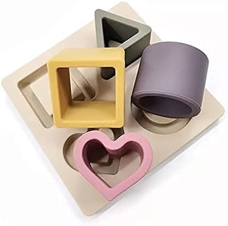 Baby Step Beige Silicone Shape Sorter Puzzle for Toddlers 6-24 Months - Montessori Educational Toy - Enhances Color Recognition & Fine Motor Skills - Beige