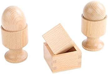 Adena Montessori Inspired 3D Object Fitting Exercise,3D Object Fitting Exercise Egg Ball with Cup Cube with Box,Wooden Toys for Fine Motor Skills - 6-12 Months Early Educational Material Baby Toy Set