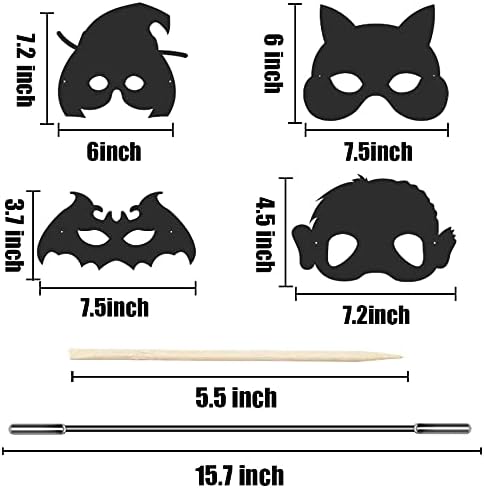 Natonhi 64Pcs Halloween Crafts Rainbow Scratch Mask, Halloween Games Scratch Art and Craft Kit Classroom Activities Favors Party Supplies