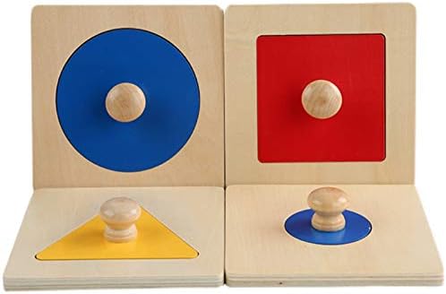 Adena Montessori Colorful Multiple Shape Puzzles Toys for 6-12 Months 1 Year Old Toddler Babies First Shapes Geometric Jumbo Knob Wooden Puzzle Color Sorter (4 Pieces)