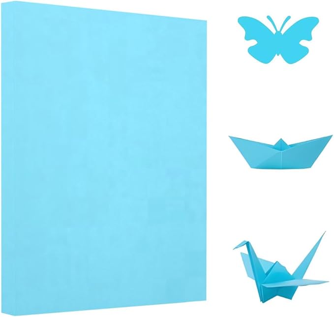 A4 Origami Paper Light Blue 100 Sheets, 8.27×11.7 inch Double Sided Color Easy Fold Big Origami Paper A4 Colored Copy Paper Thin 70gsm for Beginners, DIY handwork Art and Craft Projects (210 x 297 mm)