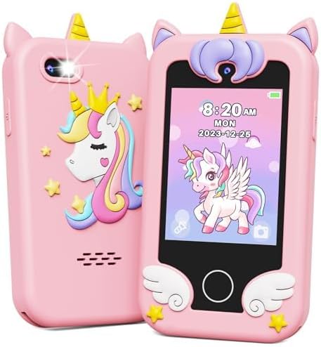 KOKODI Kids Smart Phone Toys, Birthday Gifts Unicorn Toddler Play Phone for Girls 3-10, Touchscreen HD Dual Camera Cell Phone for Kids, Travel Toy Preschool Learning Toy for Kids